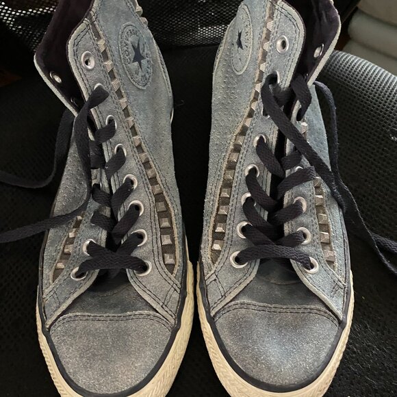CONVERSE Chuck Taylor ALL STAR Blue Suede Metal Studs Hightop Sneakers - 10 - Picture 2 of 4
